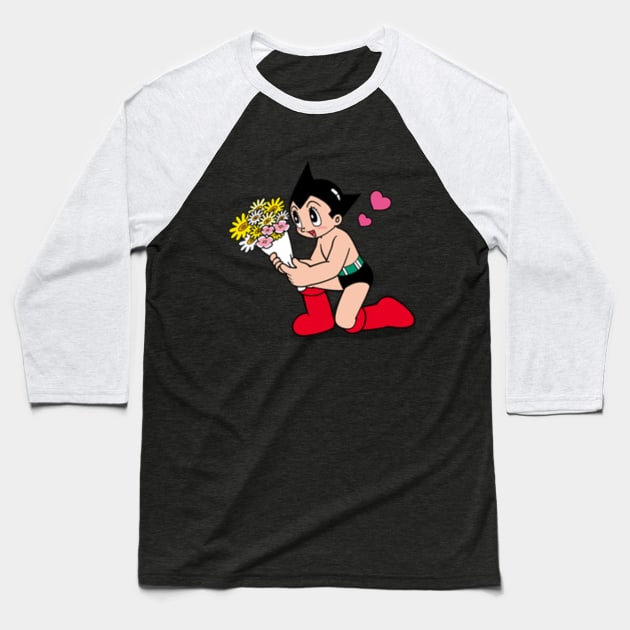 Astro Boy Flowers Baseball T-Shirt by Secretsheep13